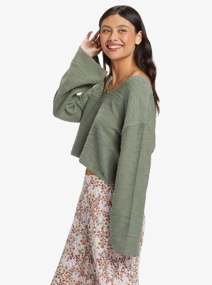 Roxy Jackets Made For You VNeck Sweatshirt Agave Green 8211 Women