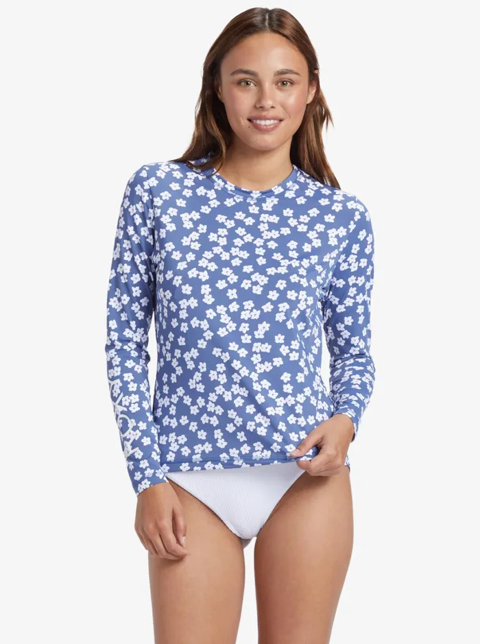 Roxy Rashguards Sea Skippin Long Sleeve UPF 50 Rashguard Bijou Blue Floral Delight 8211 Women Roxy Rashguards Sea Skippin Long Sleeve UPF 50 Rashguard Bijou Blue Floral Delight 8211 Women