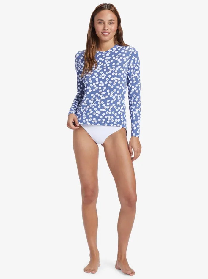 Roxy Rashguards Sea Skippin Long Sleeve UPF 50 Rashguard Bijou Blue Floral Delight 8211 Women