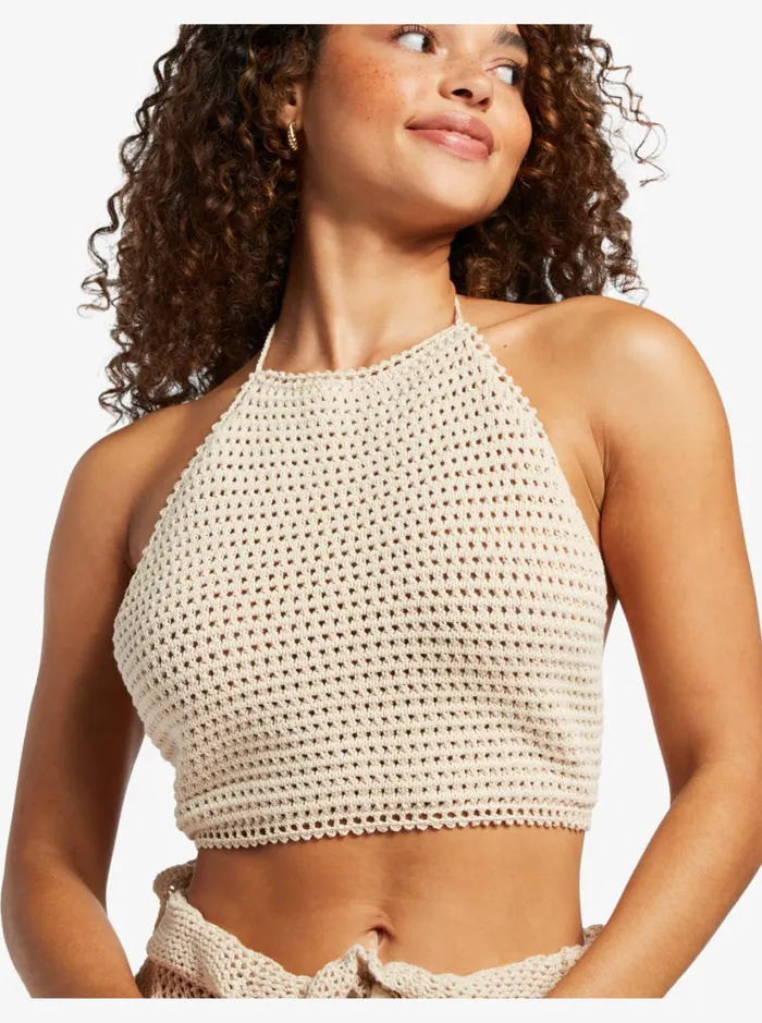 Roxy Tops Daydreamer Cropped Knit Halter Top Egret 8211 Women
