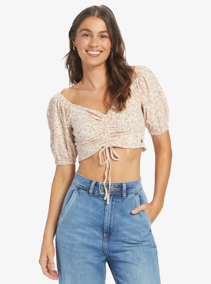 Roxy Tops Flirty Walk Printed Ruched Crop Top Tapioca Pretty Paisley 8211 Women Roxy Tops Flirty Walk Printed Ruched Crop Top Tapioca Pretty Paisley 8211 Women