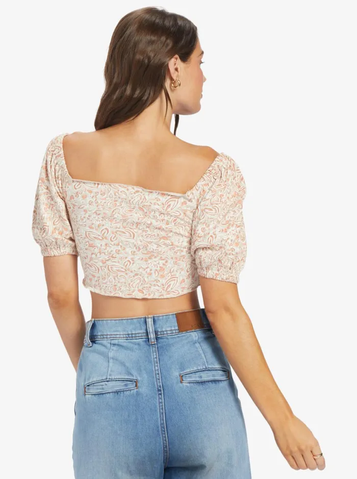 Roxy Tops Flirty Walk Printed Ruched Crop Top Tapioca Pretty Paisley 8211 Women