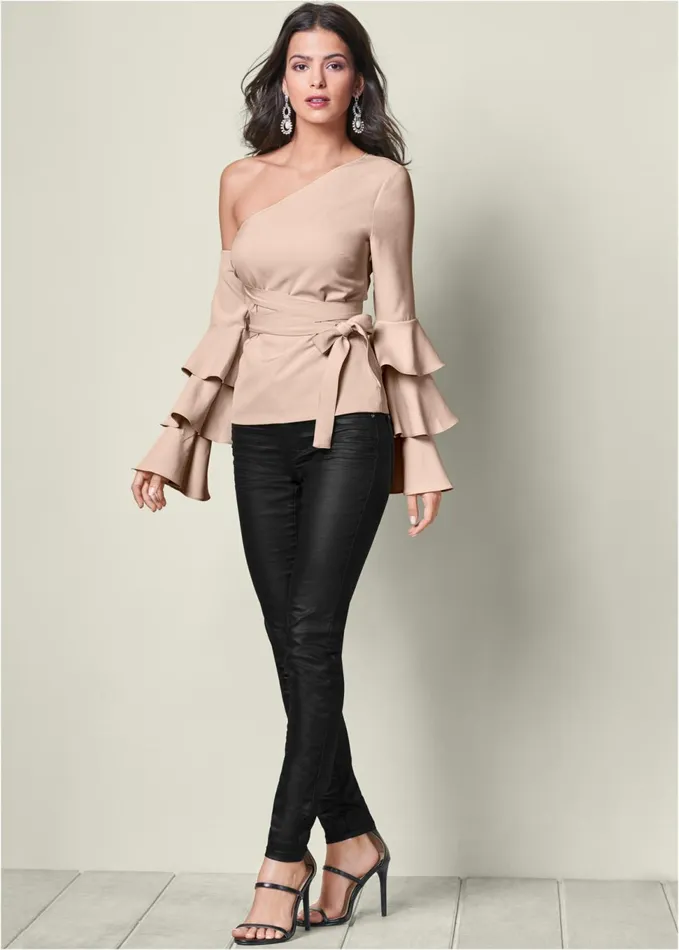 Ruffle OffTheShoulder Top Tan Women VENUS Night Out Tops
