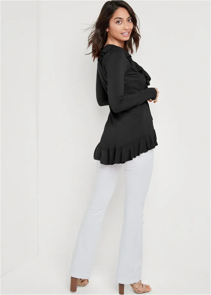 RUFFLE TIE FRONT CARDIGAN Black Women VENUS Cardigans and Dusters