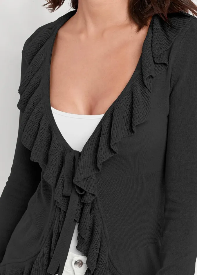 RUFFLE TIE FRONT CARDIGAN Black Women VENUS Cardigans and Dusters