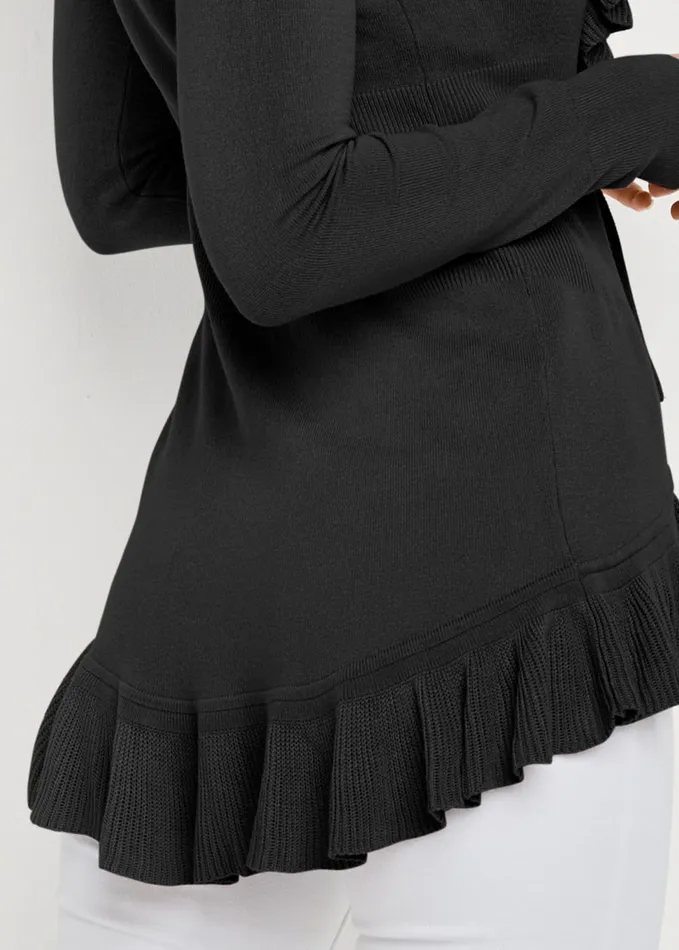 RUFFLE TIE FRONT CARDIGAN Black Women VENUS Cardigans and Dusters
