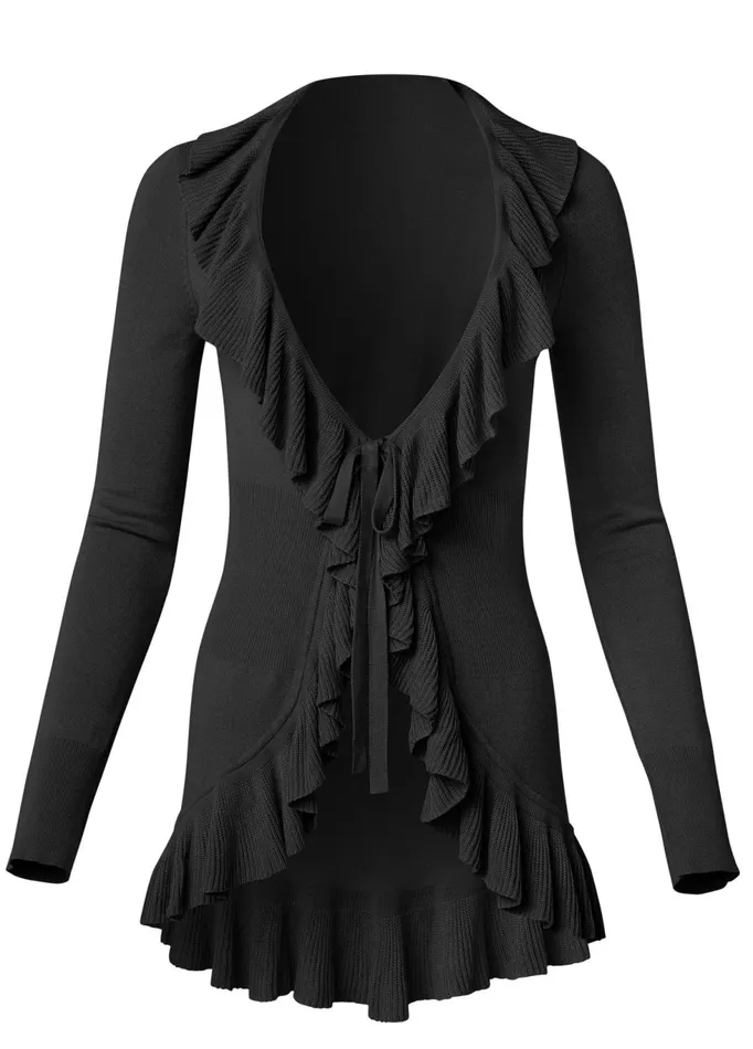 RUFFLE TIE FRONT CARDIGAN Black Women VENUS Cardigans and Dusters