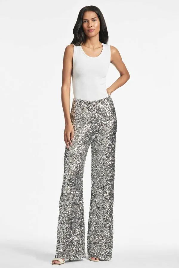 Sachin and Babi Alli Pant 8211 Silver Sequins Silver Sequins Women Pants and Jumpsuits