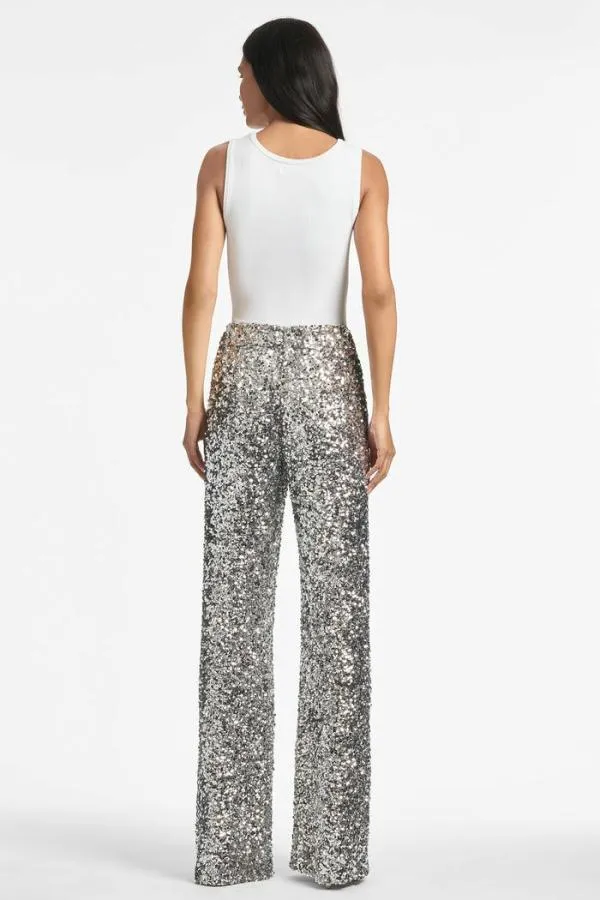 Sachin and Babi Alli Pant 8211 Silver Sequins Silver Sequins Women Pants and Jumpsuits
