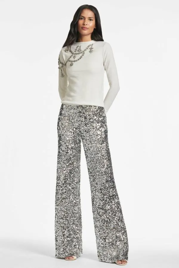 Sachin and Babi Alli Pant 8211 Silver Sequins Silver Sequins Women Pants and Jumpsuits