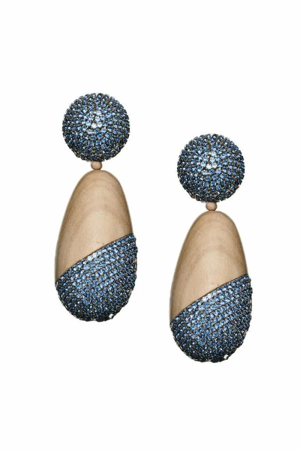 Sachin and Babi Christina Earrings 8211 Wood Crystals Panto Wood and Ice Blue Women Earrings