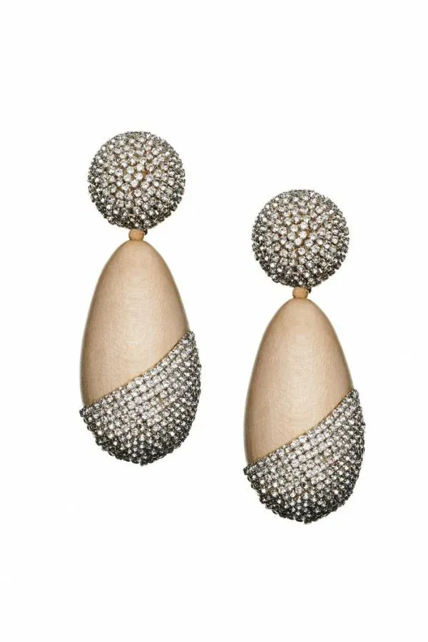 Sachin and Babi Christina Earrings 8211 Wood Crystals Panto Wood and Ice Blue Women Earrings