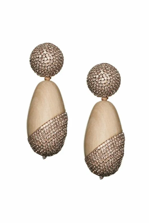 Sachin and Babi Christina Earrings 8211 Wood Crystals Panto Wood and Ice Blue Women Earrings