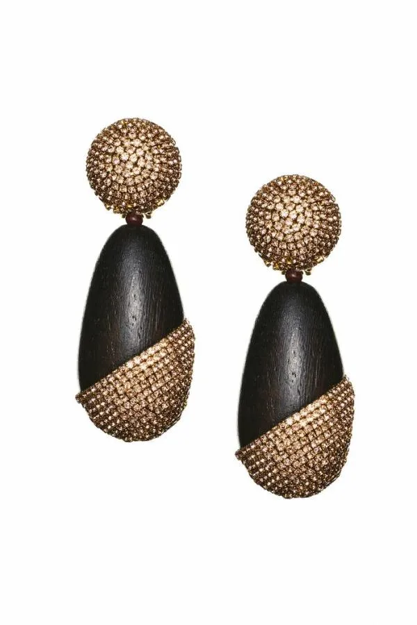Sachin and Babi Christina Earrings 8211 Wood Crystals Panto Wood and Ice Blue Women Earrings