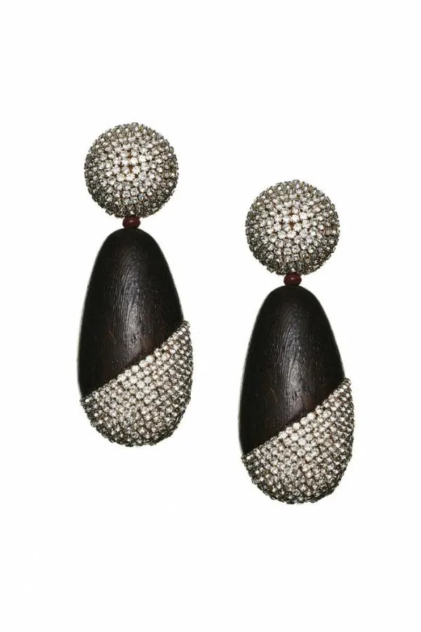 Sachin and Babi Christina Earrings 8211 Wood Crystals Panto Wood and Ice Blue Women Earrings