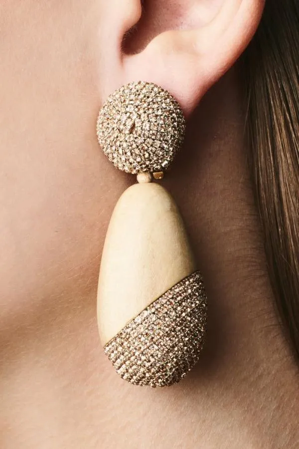 Sachin and Babi Christina Earrings 8211 Wood Crystals Panto Wood and Ice Blue Women Earrings