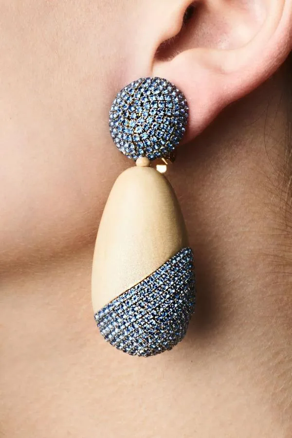 Sachin and Babi Christina Earrings 8211 Wood Crystals Panto Wood and Ice Blue Women Earrings