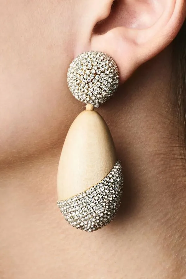 Sachin and Babi Christina Earrings 8211 Wood Crystals Panto Wood and Ice Blue Women Earrings
