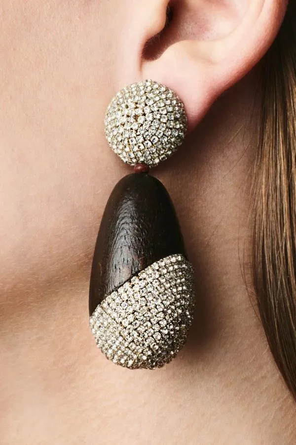 Sachin and Babi Christina Earrings 8211 Wood Crystals Panto Wood and Ice Blue Women Earrings