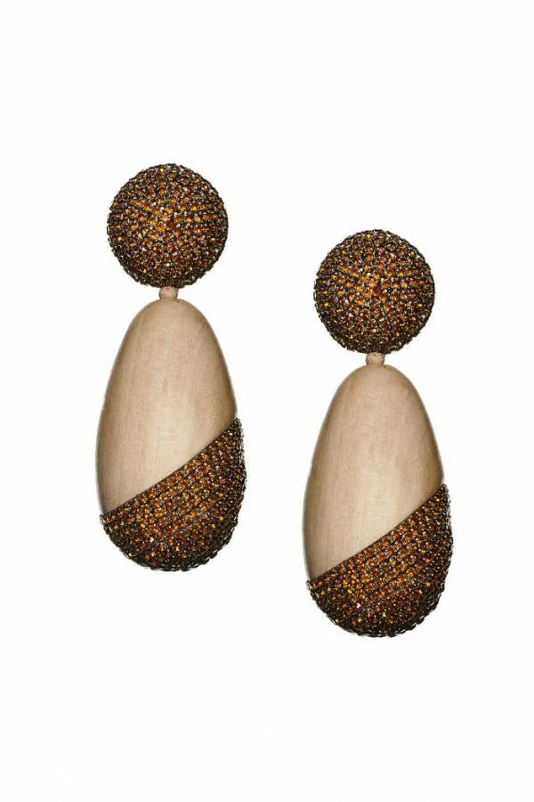 Sachin and Babi Christina Earrings 8211 Wood Crystals Panto Wood and Ice Blue Women Earrings