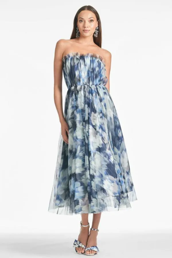 Sachin and Babi Marni Dress 8211 Blue Ikat Floral Blue Ikat Floral Women Midi