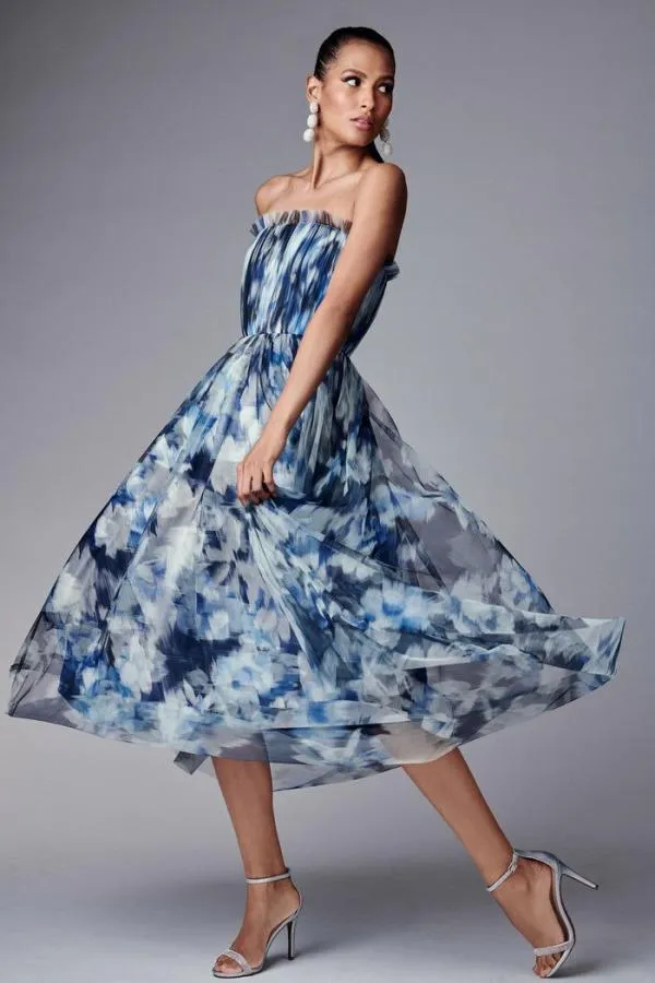 Sachin and Babi Marni Dress 8211 Blue Ikat Floral Blue Ikat Floral Women Midi