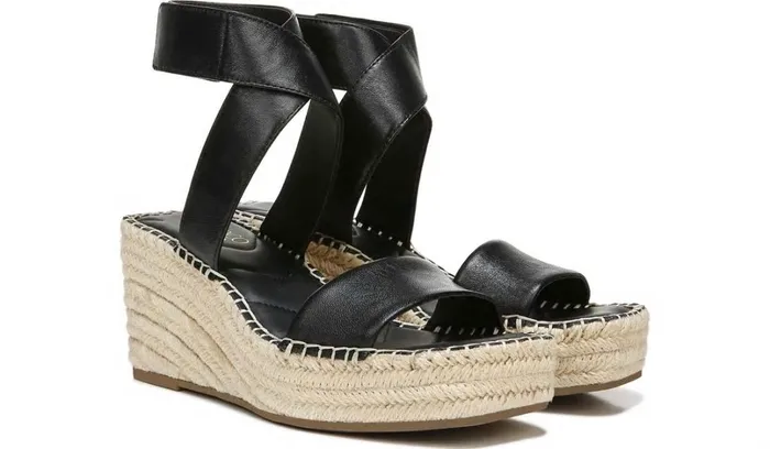 Sandals Women Franco Sarto Franco Carezza Espadrille Wedge Sandal Black Leather