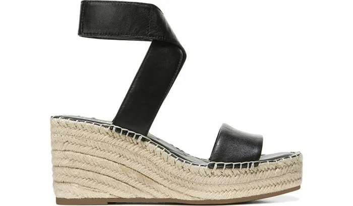Sandals Women Franco Sarto Franco Carezza Espadrille Wedge Sandal Black Leather