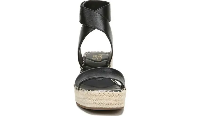 Sandals Women Franco Sarto Franco Carezza Espadrille Wedge Sandal Black Leather
