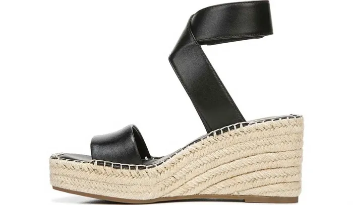 Sandals Women Franco Sarto Franco Carezza Espadrille Wedge Sandal Black Leather