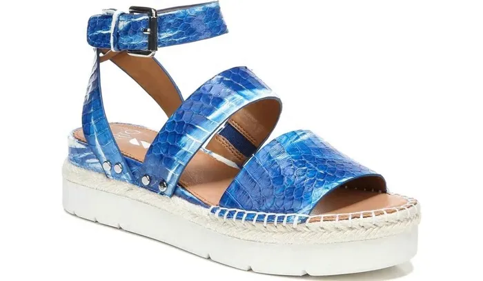 Sandals Women Franco Sarto Sarto Calvin Wedge Sandal Blue Snake Leather