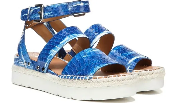 Sandals Women Franco Sarto Sarto Calvin Wedge Sandal Blue Snake Leather