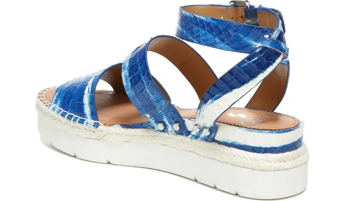 Sandals Women Franco Sarto Sarto Calvin Wedge Sandal Blue Snake Leather