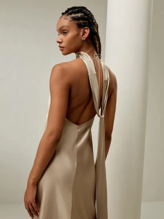 Satin Halter Midi Dress 8211 Elegant And Versatile Clothing For All Occasions Women Jumpsuits Lilysilk Dresses