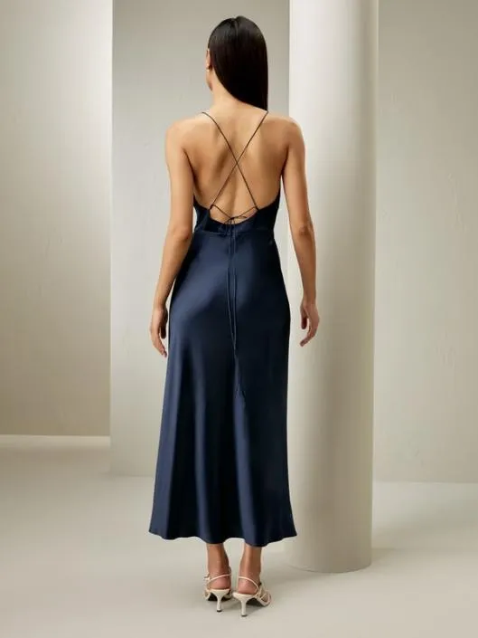 Satin Halter Midi Dress 8211 Perfect For Wedding Guests Or Formal Events Women Jumpsuits Lilysilk Dresses