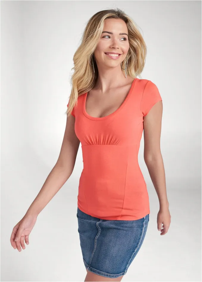 SCOOP NECK TOP Coral Women VENUS Venus Basics Tops