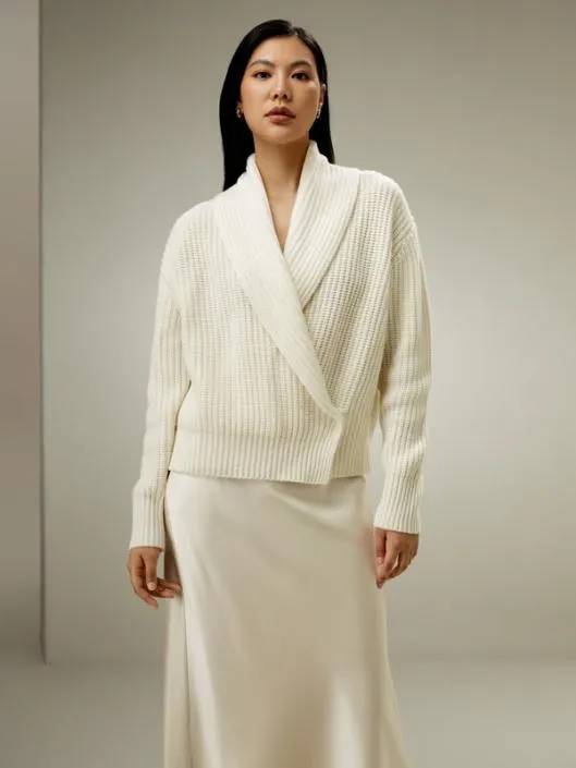 Shawl Collar Drop Shoulder Knit Cardigan Women Lilysilk Knitwear