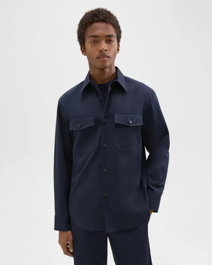 Shirts Men Theory Garvin Shirt Jacket In Organic Cotton Baltic