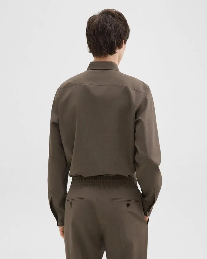 Shirts Men Theory Hugh Shirt In Virgin Wool Fossil Melange Shirts Men Theory Hugh Shirt In Virgin Wool Fossil Melange