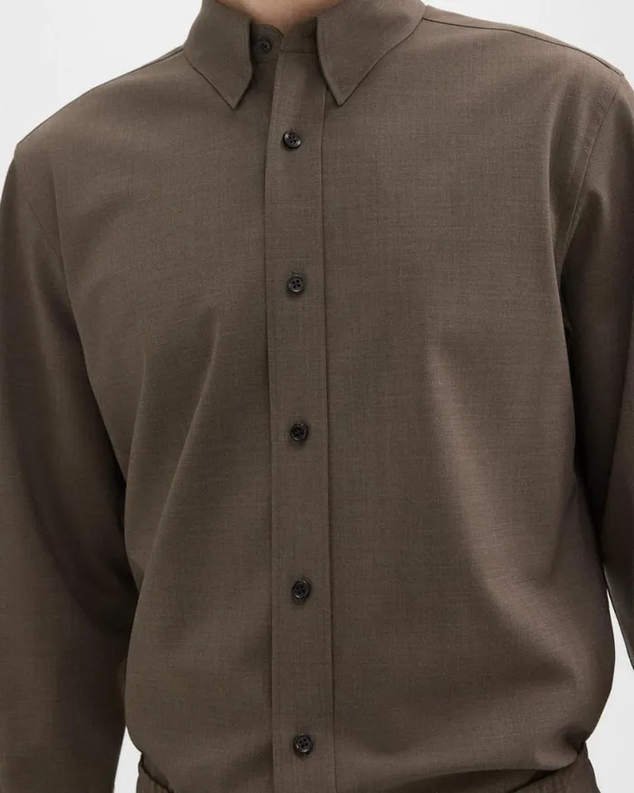 Shirts Men Theory Hugh Shirt In Virgin Wool Fossil Melange Shirts Men Theory Hugh Shirt In Virgin Wool Fossil Melange