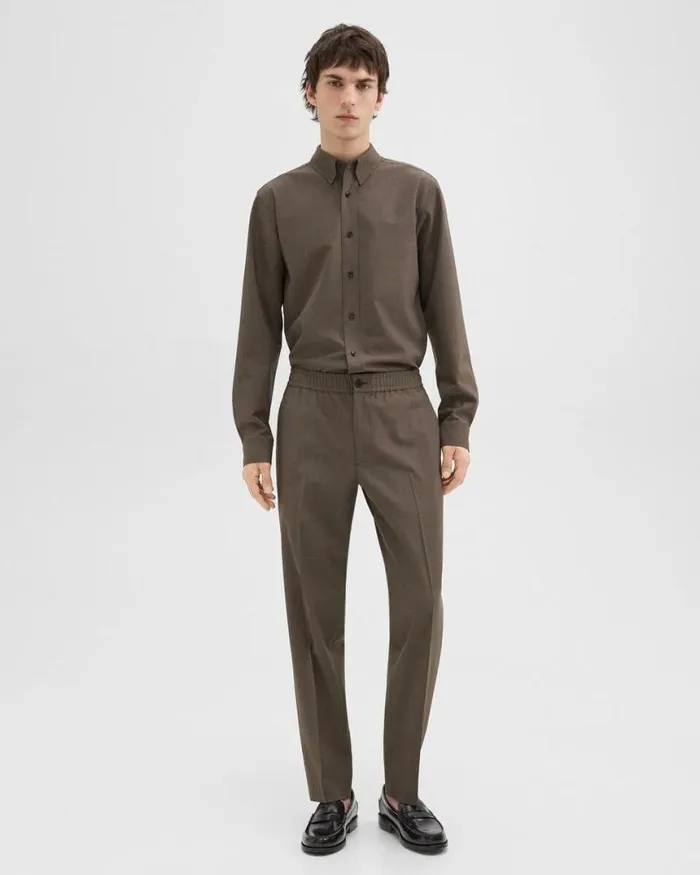 Shirts Men Theory Hugh Shirt In Virgin Wool Fossil Melange Shirts Men Theory Hugh Shirt In Virgin Wool Fossil Melange
