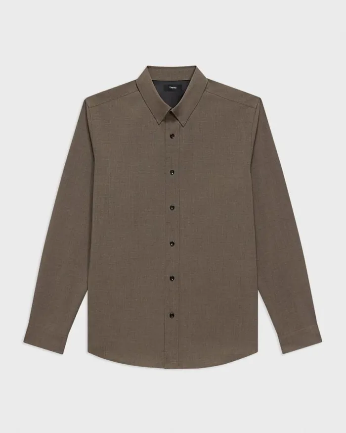 Shirts Men Theory Hugh Shirt In Virgin Wool Fossil Melange Shirts Men Theory Hugh Shirt In Virgin Wool Fossil Melange