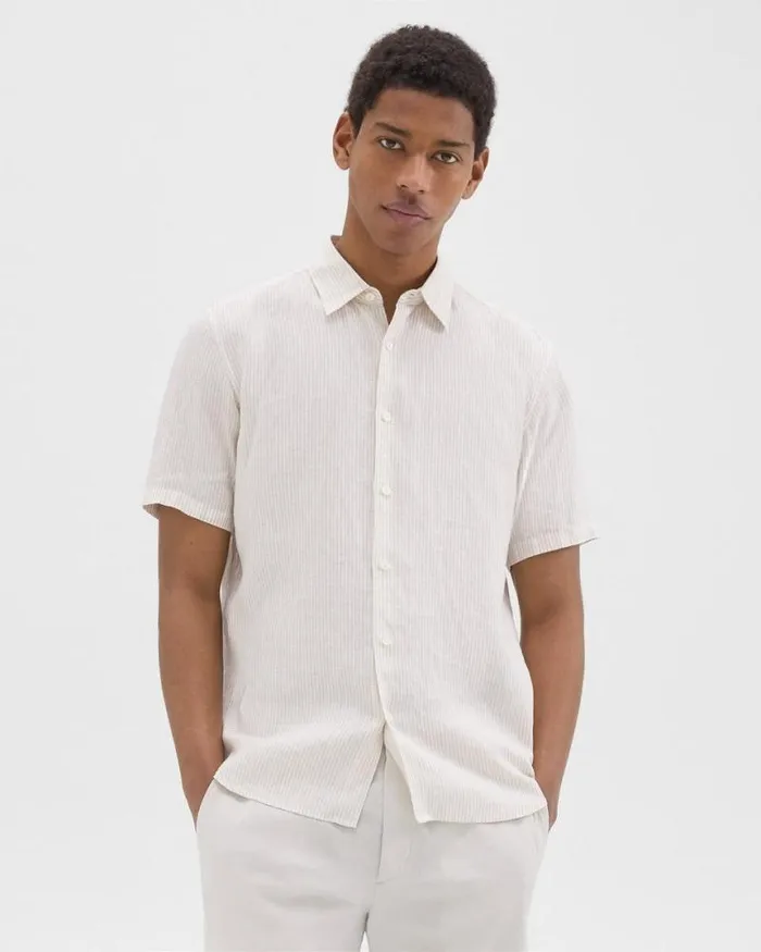 Shirts Men Theory Irving ShortSleeve Shirt In Relaxed Linen Whitesand