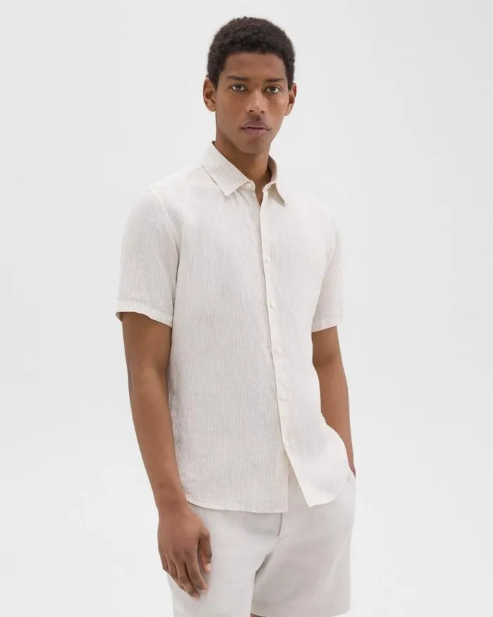 Shirts Men Theory Irving ShortSleeve Shirt In Relaxed Linen Whitesand Shirts Men Theory Irving ShortSleeve Shirt In Relaxed Linen Whitesand