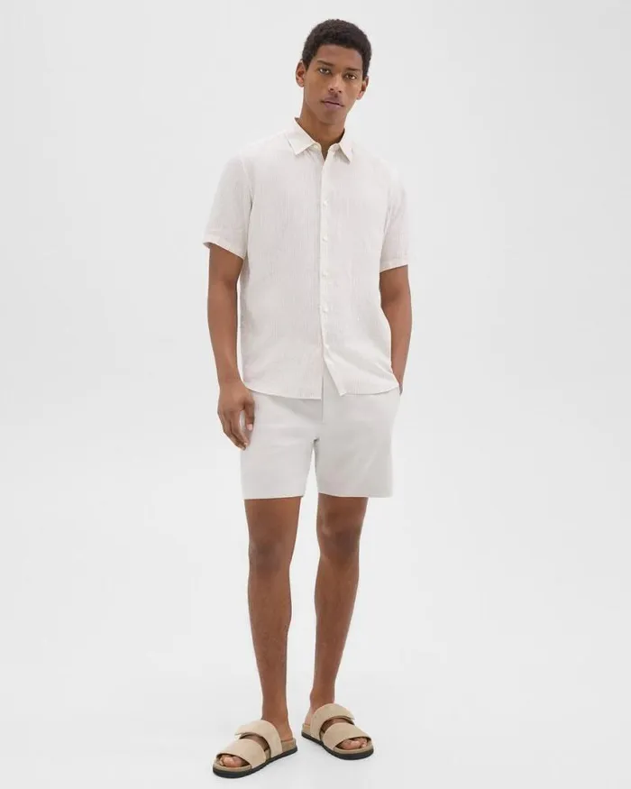 Shirts Men Theory Irving ShortSleeve Shirt In Relaxed Linen Whitesand Shirts Men Theory Irving ShortSleeve Shirt In Relaxed Linen Whitesand