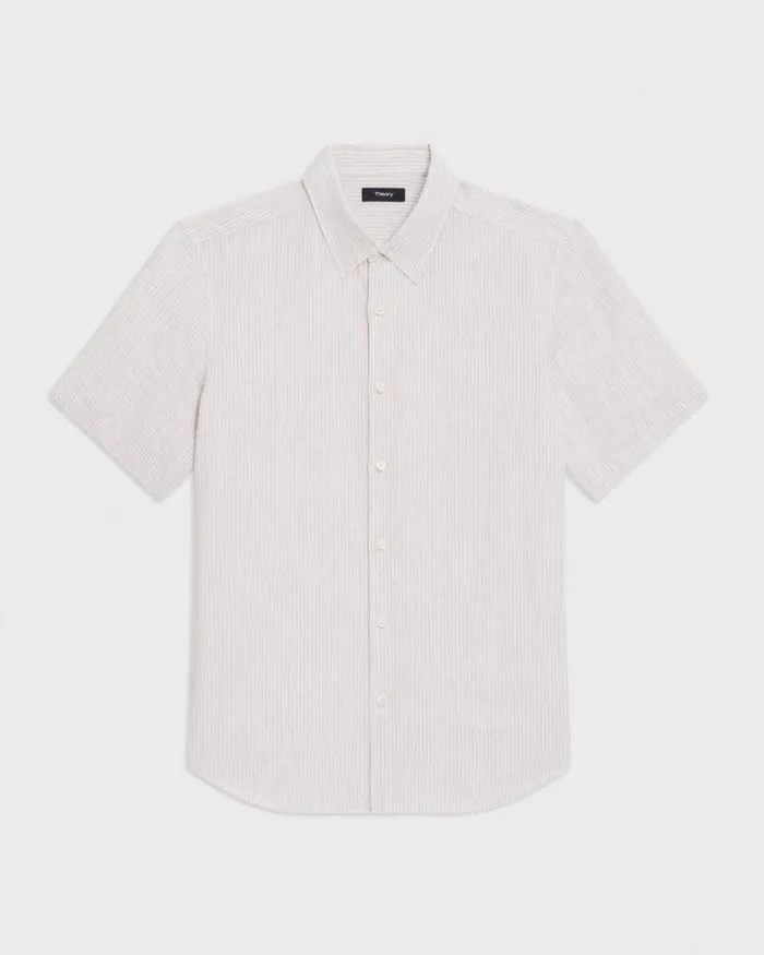 Shirts Men Theory Irving ShortSleeve Shirt In Relaxed Linen Whitesand Shirts Men Theory Irving ShortSleeve Shirt In Relaxed Linen Whitesand