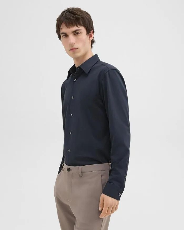 Shirts Men Theory Sylvain Shirt In Structure Knit Eclipse