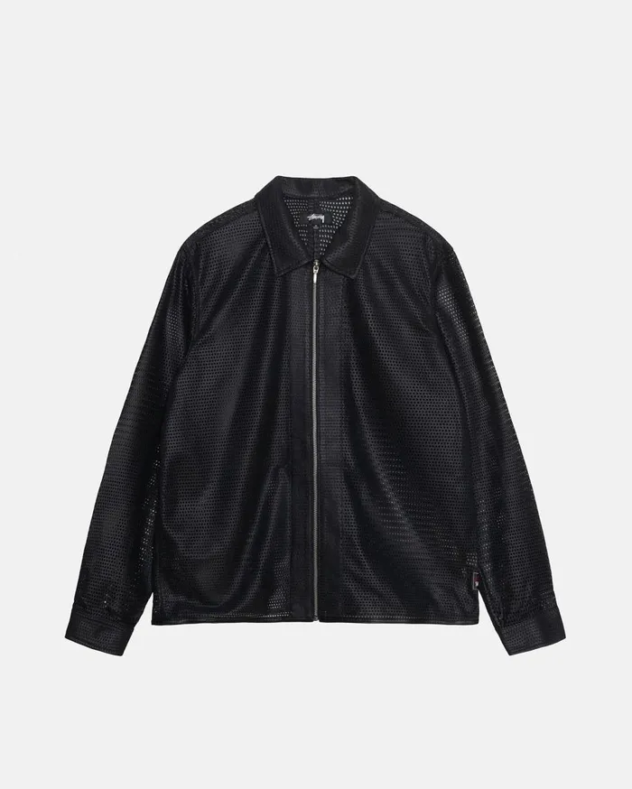 Shirts MenWomen Stussy ZIP SHIRT PERFORATED LEATHER Black