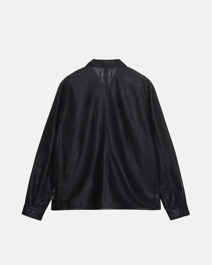 Shirts MenWomen Stussy ZIP SHIRT PERFORATED LEATHER Black
