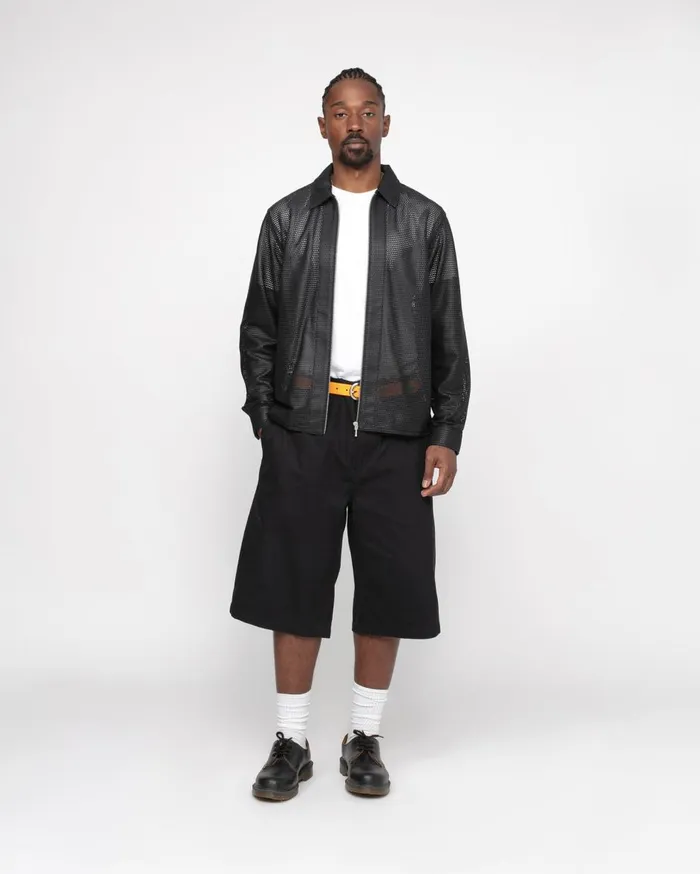 Shirts MenWomen Stussy ZIP SHIRT PERFORATED LEATHER Black
